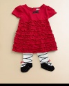 Your beautiful baby will standout in this classic cotton frock with a flurry of ruffles and matching bloomers.CrewneckShort sleevesBack buttonsHigh-waistedRuffled skirtCottonMachine washImported Please note: Number of buttons may vary depending on size ordered. 