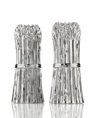 Extend spring with asparagus salt and pepper shakers by Godinger. Two hearty bunches shine in polished nickel plate, bringing garden-fresh whimsy to everyday tables.