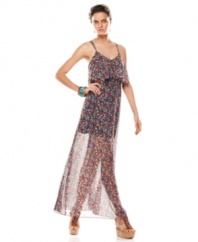 Inspired by the bold style of Brasil, this printed chiffon BCBGeneration maxi dress features the hottest silhouette of the season -- a sheer maxi overlay with mini lining!