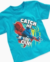 Perfect for the live-action hero expert at eluding capture: an amazing Spidey T-Shirt from Mad Engine.