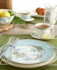 Combining the exotic lushness of the tropics with classic British style, this china collection stirs romantic thoughts of overseas adventures. If a spot of tea finishes your dinner service, use this saucer. Choose from three richly detailed designs – shutter, bamboo or trade winds. A thin rim of gold lends a brilliantly elegant touch.