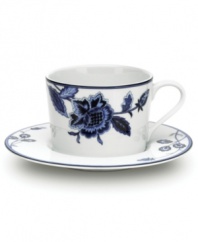 Lush blossoms in all shades of blue take root in this white porcelain teacup and saucer set. From Mikasa, Indigo Bloom dinnerware brings cool refreshment to contemporary dining. (Clearance)