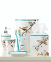 Featuring the blossoming branches and water-colored birds of the whimsical dinnerware pattern, the Chirp lotion pump from Lenox Simply Fine brings the beauty of the outdoors right inside your bath.