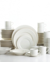 Tables for 12 will rejoice with the fresh and contemporary Matrix dinnerware set from Oneida. Dishwasher-safe stoneware with a raised grid pattern and radiant white glaze offers the perfect blank canvas for casual entertaining or simply eating in.
