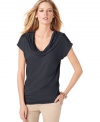 A draped cowl neckline and buttoned tabs add drama to this MICHAEL Michael Kors top for a simply stylish look!