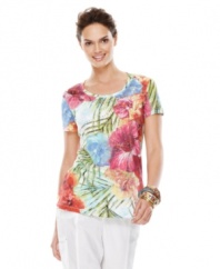 Colorful blooms adorn this tropical tee from Style&co. Sport. Studded accents at the front add an extra sparkly touch, too!