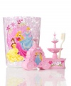 Make bathrooms sing with the storybook beauties from Disney's Princesses collection. Cinderella, Aurora and Belle pose and sashay on this pretty wastebasket featuring damask florals in girly pink.