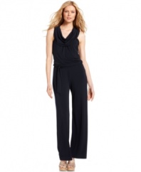 A cowl neckline and self-tie waist add a unique twist to a must-have jumpsuit from MICHAEL Michael Kors. Dress it up or down with just the right accessories.