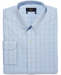 A timeless glen plaid and a cool color combination combine with easy care fabric to make this Club Room button-down a reliable part of your workweek rotation.