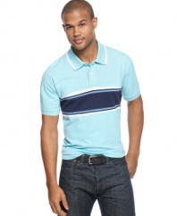 A stroke of brilliance. Clean color-blocked style instantly updates this classic polo shirt from Club Room.
