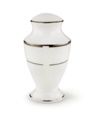 This elegant pepper shaker is accented with a delicate flourish of vine-like, white-on-white imprints with raised, iridescent enamel dots. From Lenox's dinnerware and dishes collection. Qualifies for Rebate