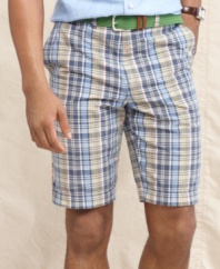 Get some prep in that summer step with these classic plaid patterned shorts from Tommy Hilfiger.