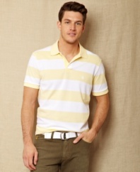 Earn your stripes. This polo from Nautica has a slim fit to accent your trim summer look.