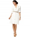 Tahari by ASL gives the shirtdress silhouette feminine flair with a ruffled collar and waist-defining detachable belt.