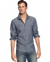 Southwestern style that travels with you. This chambray shirt from Sons of Intrigue is a must-have this summer.