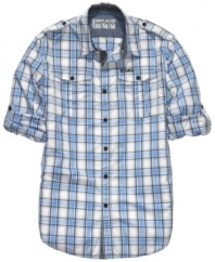 You'll be on a good style roll with this plaid workshirt with roll-tab sleeves from DKNY.