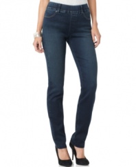 These jeggings from Not Your Daughter's Jeans lend on-trend style and comfort. Stretch denim fabric and a pull-on elastic waistband make these as comfy as leggings, while grommets and faux 4-pocket styling offer the look of jeans!