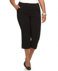 Snag a slender looking figure this spring with Style&co.'s plus size capri pants, enhanced by a tummy control panel.