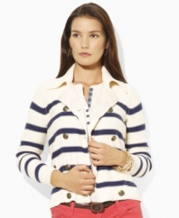 Crafted in soft combed cotton, this Lauren Jeans Co. cardigan is rendered in a chic double-breasted silhouette with anchor-embossed buttons for a nautical element.