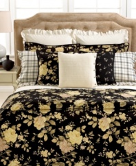 Reminiscent of a garden under an evening sky, the Winter Rose embroidered decorative pillow from Lauren Ralph Lauren creates a bounty of botanical beauty on your bed. Black piping adds an extra layer of sophistication. Hidden button closure.
