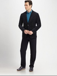 Slim-fitting blazer woven in a textured, stretch cotton blend, features narrow lapels and a two-button front closure.Button-frontWaist patch pocketsAbout 29 from shoulder to hem99% cotton/1% elastaneDry cleanImported