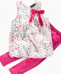 Spot a sweet style. She'll love the comfy cute of this dotted print bubble dress and matching leggings set from Tempted.