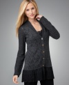 This Style&co. cardigan offers pointelle knit and a lace peplum for super-cute style. Lend a handmade look to your favorite jeans and tees with this easy layering piece! (Clearance)