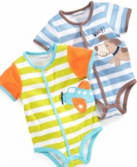 Get a hobby. Encourage his interests early with one of these darling striped bodysuits from First Impressions.
