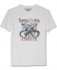 Get a new riff on your casual style with this cool graphic tee from Lucky Brand Jeans.