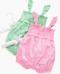 The little lady. She'll look poised in polka dots with this darling sleeveless romper from First Impressions.