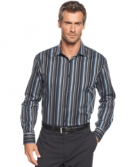 Step up your game with stripes and this long-sleeved shirt from Alfani Black.