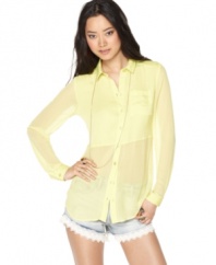 A solid panel adds a modern appeal to this sheer-chiffon Free People slouchy blouse -- a spring must-have!
