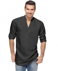 Dressed up or down, this shirt from Cubavera exudes handsome polish in a light and airy fabric.
