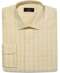 Classic with a twist. Brighten up your dress wardrobe with the fresh palette of this glen plaid shirt from Club Room.