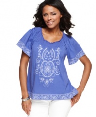 Style&co. puts a fresh spin on an essential top: embroidery and rhinestones give you a glam-yet-casual look!