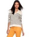 An asymmetrical hi-lo hem adds unexpected edge to this Bar III striped sweater -- perfect for stylish layering!