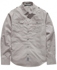 A solid choice. This button-front shirt from Sean John will be your go-to weekend wear.