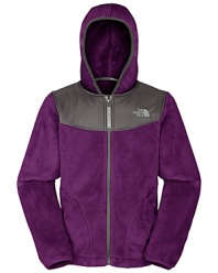 A bright way to warm up, The North Face® two-toned hoodie with front logo and slant pockets.