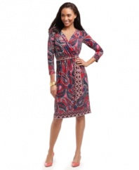 A clever faux wrap silhouette is enlivened by a brilliant paisley print from Charter Club. The tie belt and surplice neckline are simply flattering, too!