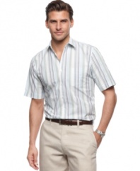 In a breezy short-sleeved style, this striped shirt from Tasso Elba redefines your casual wear.