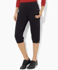 Lauren by Ralph Lauren's comfortable French terry athletic pant gets a chic update in a cropped silhouette with a drawcord hem.