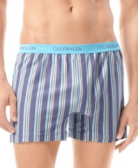 Keep it cool, comfortable and classic with these woven striped boxers from Calvin Klein.