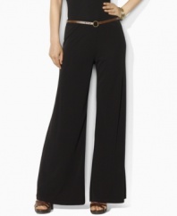 One of the season's most versatile pieces, Lauren by Ralph Lauren's pant is tailored in smooth matte jersey and features a wide flowing leg for a flattering silhouette.