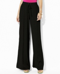 Lauren by Ralph Lauren's breezy wide-leg pant is crafted with a soft, sueded crepe construction featuring a comfortable smocked waistband for ease and style.