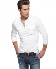 Chest pockets add a modern detail to this classic henley from INC, making it a must-have for your wardrobe.