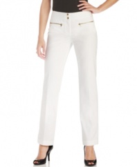 Exposed zipper pockets add stylish edge to these Alfani straight-leg pants -- perfect for a modern workwear look!