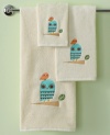 Hoo says owls only come out at night? Wise up to the new look in bath with the Give a Hoot bath towel, featuring a whimsical owl-and-branch embroidered appliqué on soft cotton.