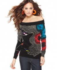 An abstract mixed print adds an artful appeal to this off-the-shoulder Desigual sweater -- perfect for breezy spring days!