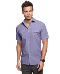 Go laid-back and lightweight with this breezy short-sleeved shirt from Alfani RED. (Clearance)