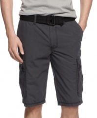 Get checked out. These mini-check cargo shorts from DKNY Jeans provide a modern look and slim profile while still providing storage space for all the essentials.